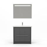 Casa Mare Alessio 36" Glossy Gray Bathroom Vanity and Ceramic Sink Combo with LED Mirror