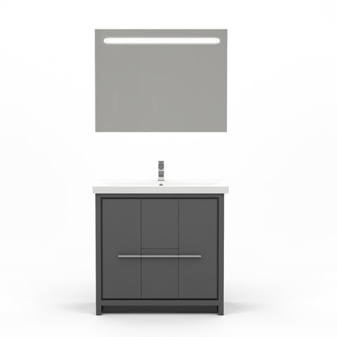 Casa Mare Alessio 32" Glossy Gray Bathroom Vanity and Ceramic Sink Combo with LED Mirror