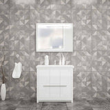 Casa Mare Alessio 32" Glossy White Bathroom Vanity and Ceramic Sink Combo with LED Mirror