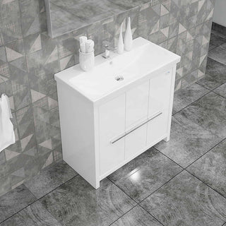 Casa Mare Alessio 36" Glossy White Bathroom Vanity and Ceramic Sink Combo with LED Mirror