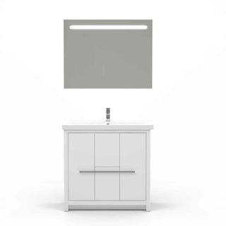 Casa Mare Alessio 36" Glossy White Bathroom Vanity and Ceramic Sink Combo with LED Mirror