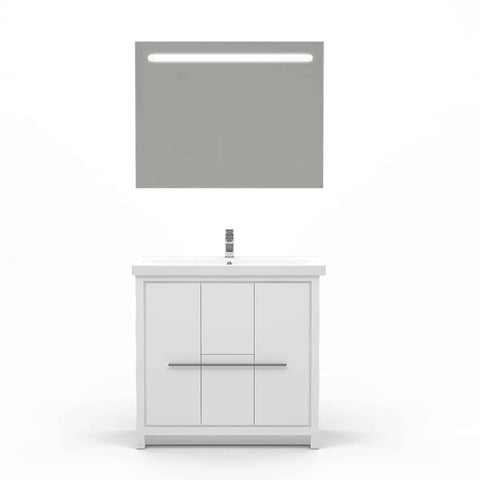 Casa Mare Alessio 36" Glossy White Bathroom Vanity and Ceramic Sink Combo with LED Mirror