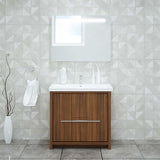 Casa Mare Alessio 36" Matte Walnut Bathroom Vanity and Ceramic Sink Combo with LED Mirror