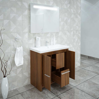 Casa Mare Alessio 32" Matte Walnut Bathroom Vanity and Ceramic Sink Combo with LED Mirror
