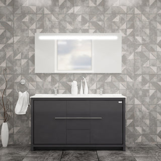 Casa Mare Alessio 60" Glossy Gray Bathroom Vanity and Ceramic Sink Combo with LED Mirror