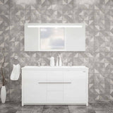 Casa Mare Alessio 60" Glossy White Bathroom Vanity and Ceramic Sink Combo with LED Mirror