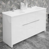Casa Mare Alessio 60" Glossy White Bathroom Vanity and Ceramic Sink Combo with LED Mirror