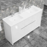 Casa Mare Alessio 60" Glossy White Bathroom Vanity and Ceramic Sink Combo with LED Mirror