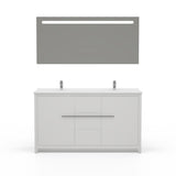 Casa Mare Alessio 60" Glossy White Bathroom Vanity and Ceramic Sink Combo with LED Mirror