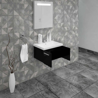 Casa Mare Aspe 32" Glossy Black Bathroom Vanity and Ceramic Sink Combo with LED Mirror