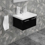 Casa Mare Aspe 32" Glossy Black Bathroom Vanity and Ceramic Sink Combo with LED Mirror