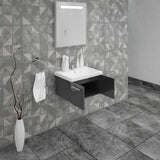 Casa Mare Aspe 32" Glossy Gray Bathroom Vanity and Ceramic Sink Combo with LED Mirror