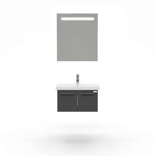 Casa Mare Aspe 32" Glossy Gray Bathroom Vanity and Ceramic Sink Combo with LED Mirror