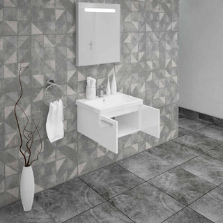 Casa Mare Aspe 24" Glossy White Bathroom Vanity and Ceramic Sink Combo with LED Mirror