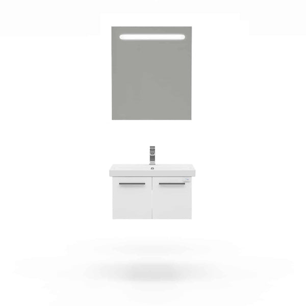 Casa Mare Aspe 32" Glossy White Bathroom Vanity and Ceramic Sink Combo with LED Mirror