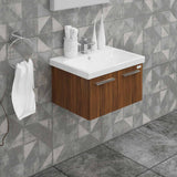 Casa Mare Aspe 32" Matte Walnut Bathroom Vanity and Ceramic Sink Combo with LED Mirror