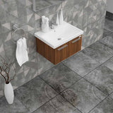 Casa Mare Aspe 24" Matte Walnut Bathroom Vanity and Ceramic Sink Combo with LED Mirror