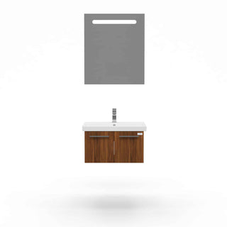 Casa Mare Aspe 32" Matte Walnut Bathroom Vanity and Ceramic Sink Combo with LED Mirror