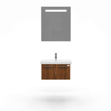Casa Mare Aspe 24" Matte Walnut Bathroom Vanity and Ceramic Sink Combo with LED Mirror