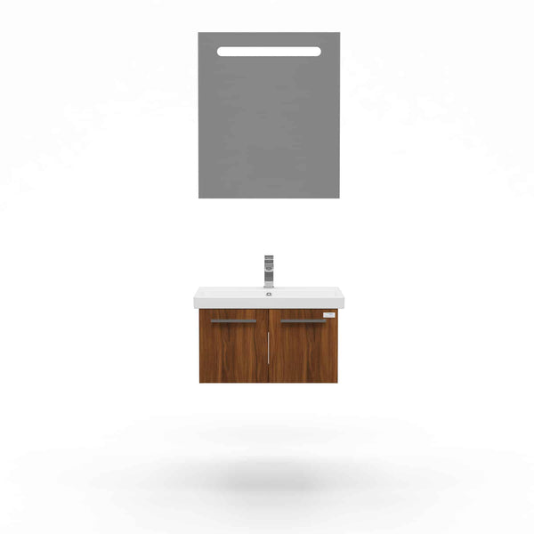 Casa Mare Aspe 24" Matte Walnut Bathroom Vanity and Ceramic Sink Combo with LED Mirror