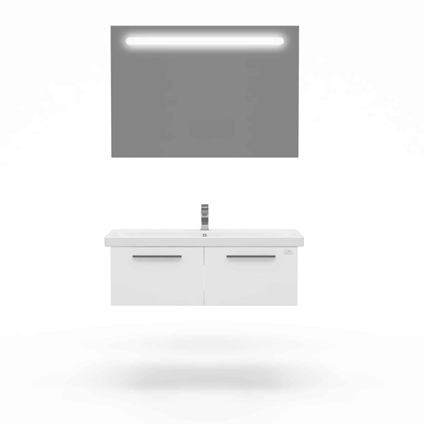Casa Mare Aspe 32" Glossy White Bathroom Vanity and Ceramic Sink Combo with LED Mirror