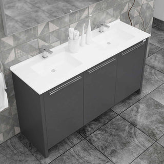 Casa Mare Benna 63" Glossy Gray Bathroom Vanity and Double Sink Combo with LED Mirror