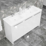 Casa Mare Benna 63" Glossy White Bathroom Vanity and Double Sink Combo with LED Mirror
