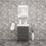 Casa Mare Domenico 24" Glossy Gray Bathroom Vanity and Ceramic Sink Combo with LED Mirror