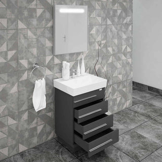 Casa Mare Domenico 24" Glossy Gray Bathroom Vanity and Ceramic Sink Combo with LED Mirror