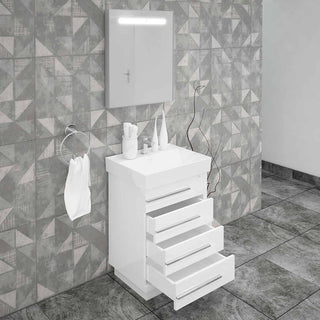 Casa Mare Domenico 24" Glossy White Bathroom Vanity and Ceramic Sink Combo with LED Mirror