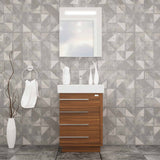 Casa Mare Domenico 24" Matte Walnut Bathroom Vanity and Ceramic Sink Combo with LED Mirror