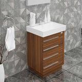 Casa Mare Domenico 32" Matte Walnut Bathroom Vanity and Ceramic Sink Combo with LED Mirror