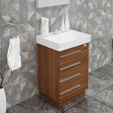 Casa Mare Domenico 24" Matte Walnut Bathroom Vanity and Ceramic Sink Combo with LED Mirror