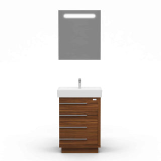 Casa Mare Domenico 24" Matte Walnut Bathroom Vanity and Ceramic Sink Combo with LED Mirror