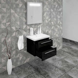 Casa Mare Elke 32" Glossy Black Bathroom Vanity and Ceramic Sink Combo with LED Mirror
