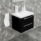 Casa Mare Elke 24" Glossy Black Bathroom Vanity and Ceramic Sink Combo with LED Mirror