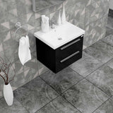 Casa Mare Elke 32" Glossy Black Bathroom Vanity and Ceramic Sink Combo with LED Mirror