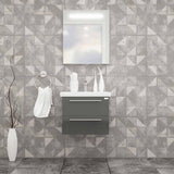 Casa Mare Elke 24" Glossy Gray Bathroom Vanity and Ceramic Sink Combo with LED Mirror