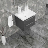 Casa Mare Elke 32" Glossy Gray Bathroom Vanity and Ceramic Sink Combo with LED Mirror