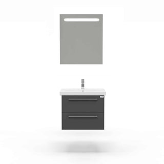 Casa Mare Elke 32" Glossy Gray Bathroom Vanity and Ceramic Sink Combo with LED Mirror