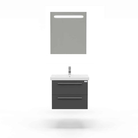 Casa Mare Elke 24" Glossy Gray Bathroom Vanity and Ceramic Sink Combo with LED Mirror