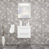 Casa Mare Elke 24" Glossy White Bathroom Vanity and Ceramic Sink Combo with LED Mirror