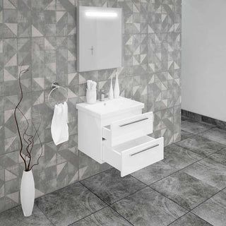 Casa Mare Elke 24" Glossy White Bathroom Vanity and Ceramic Sink Combo with LED Mirror