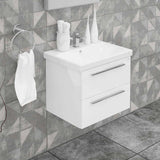 Casa Mare Elke 24" Glossy White Bathroom Vanity and Ceramic Sink Combo with LED Mirror