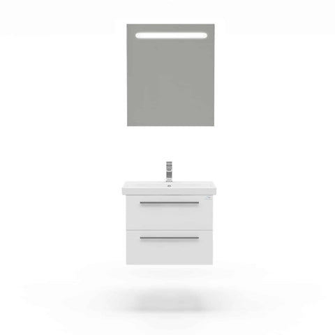 Casa Mare Elke 32" Glossy White Bathroom Vanity and Ceramic Sink Combo with LED Mirror