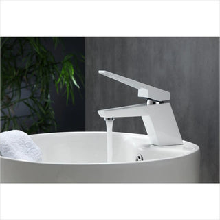 KubeBath Aqua Siza Single Lever Modern Bathroom Vanity Faucet in Matt White AFB13WH