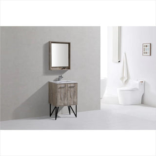 KubeBath Bosco 24" Nature Wood Modern Bathroom Vanity with Quartz Countertop and Matching Mirror KB24NW