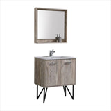 KubeBath Bosco 30" Nature Wood Modern Bathroom Vanity with Quartz Countertop and Matching Mirror KB30NW