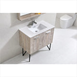 KubeBath Bosco 36" Nature Wood Modern Bathroom Vanity with Quartz Countertop and Matching Mirror KB36NW