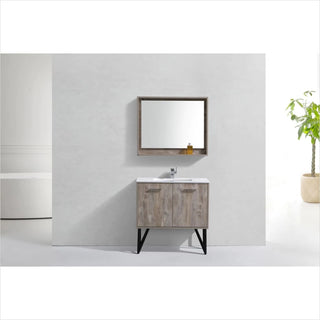 KubeBath Bosco 36" Nature Wood Modern Bathroom Vanity with Quartz Countertop and Matching Mirror KB36NW